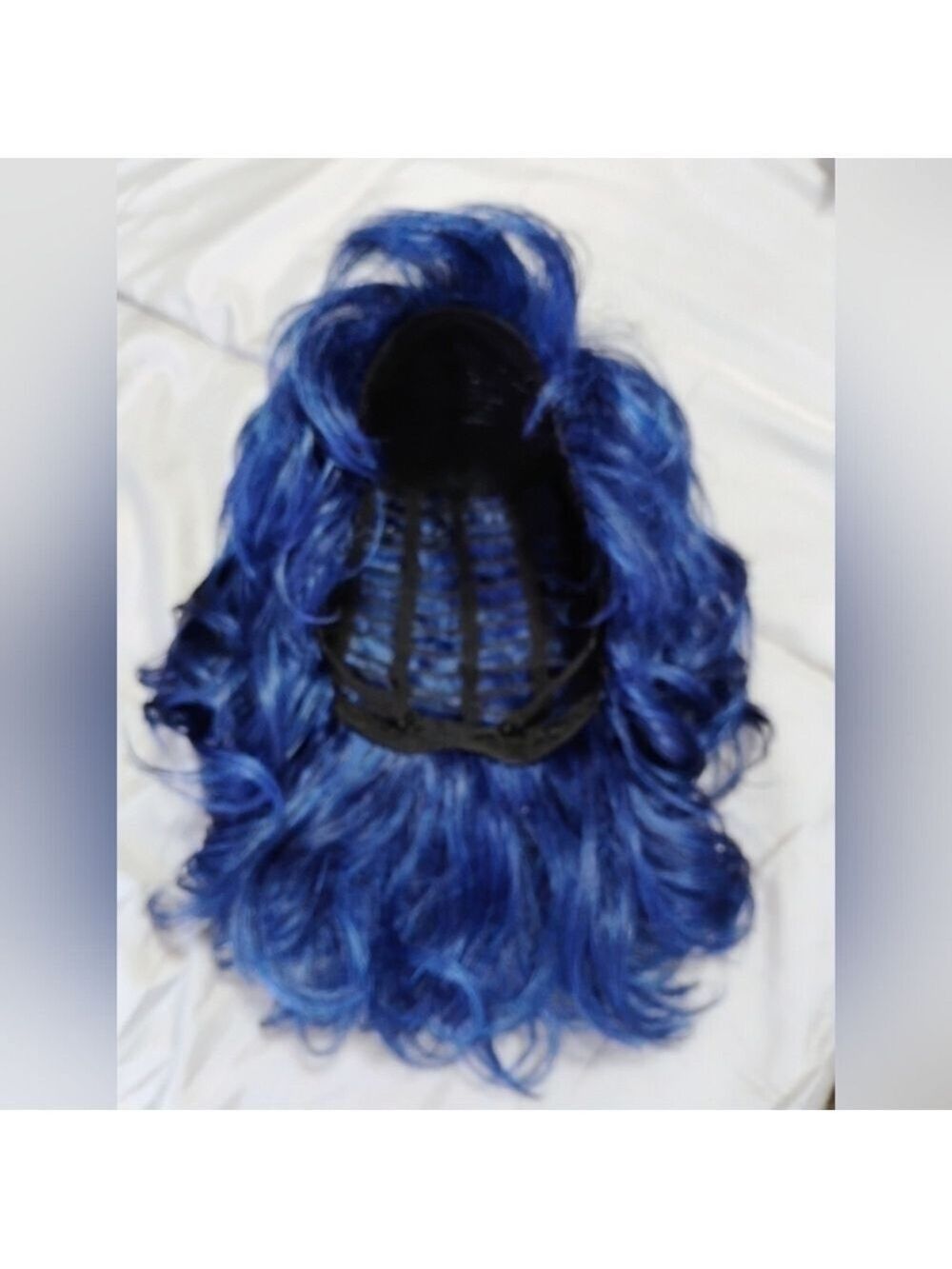 Blue Wig With Black Roots Layered With Bangs - Picture 4 of 4